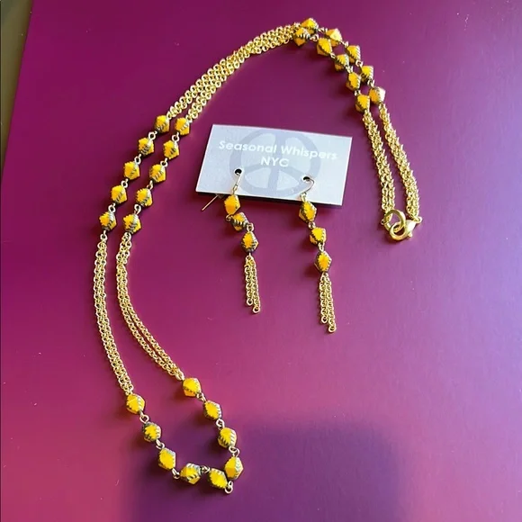 Authentic Seasonal Whispers Gold and Yellow Beaded Necklace and Earring Set New - Picture 6 of 17